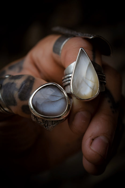 LUNAIRE - Bague Pierre de Lune adulaire blanche Taille 56,5