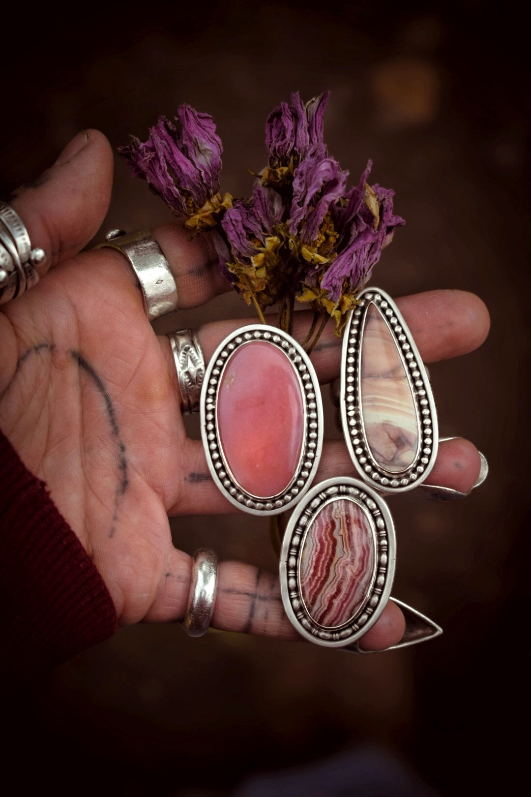 DOUCEUR - Bague T54 en Argent & Rhodochrosite