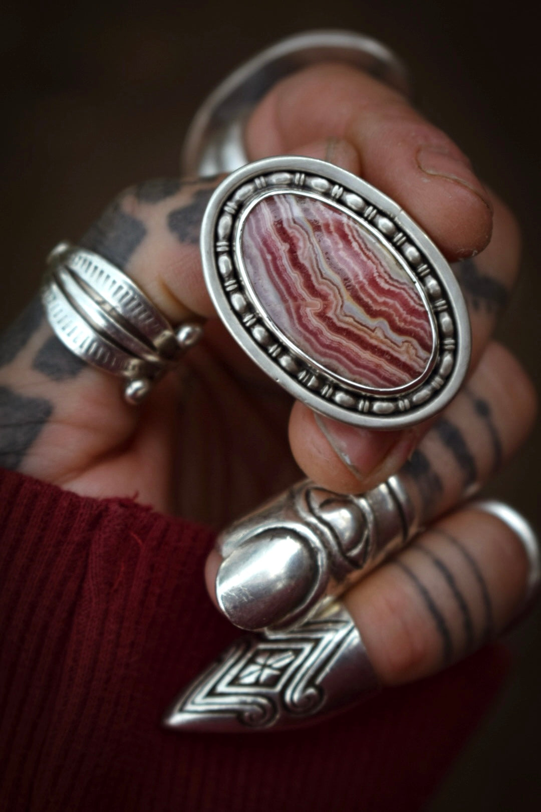 DOUCEUR - Bague T54 en Argent & Rhodochrosite