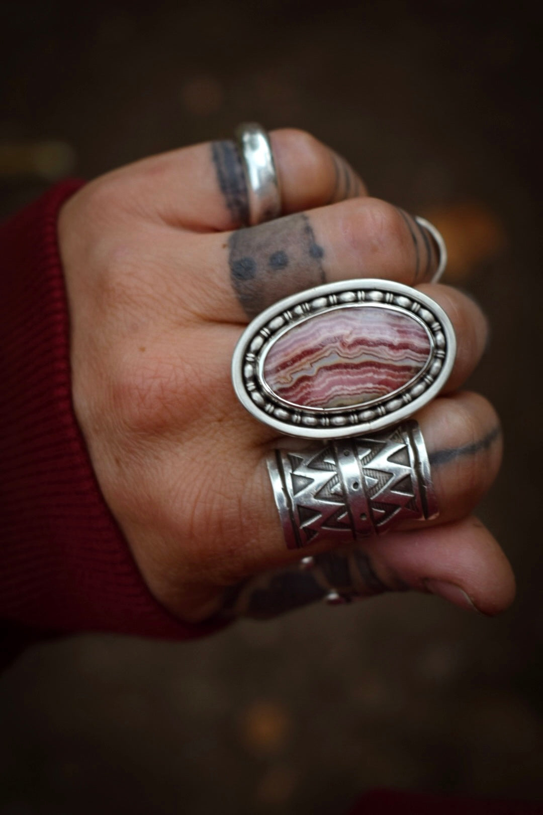 DOUCEUR - Bague T54 en Argent & Rhodochrosite
