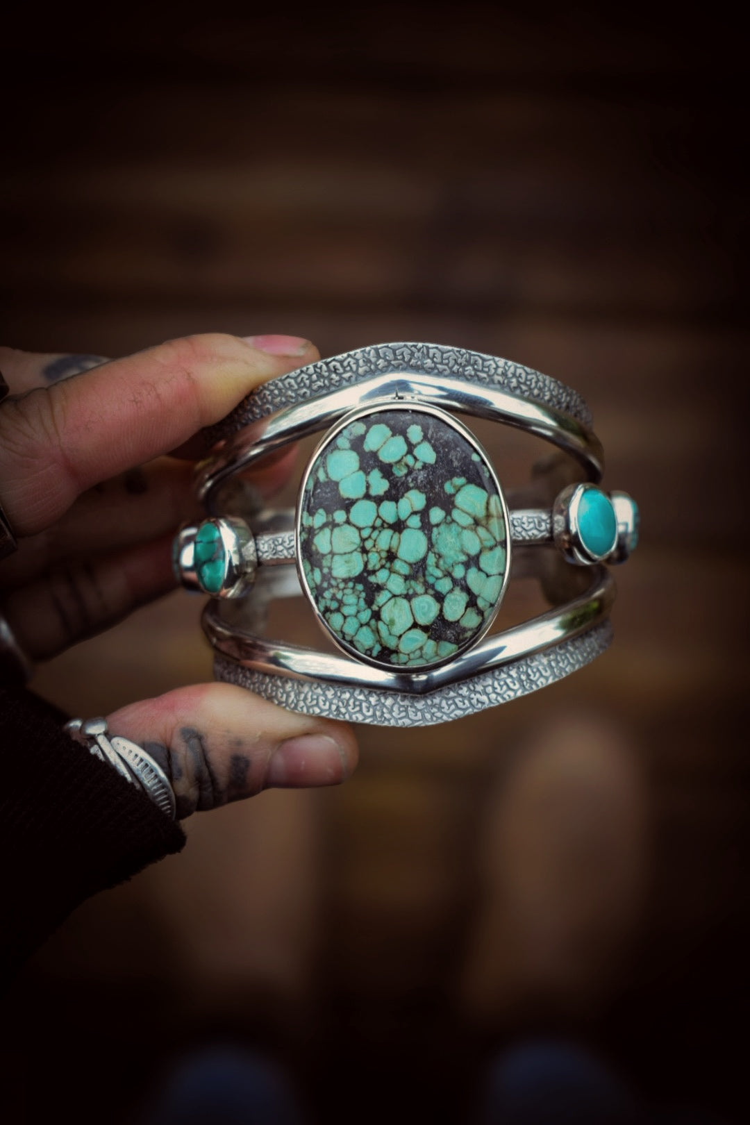 MELTING-POT - Bracelet manchette en Argent & Turquoises Hubei
