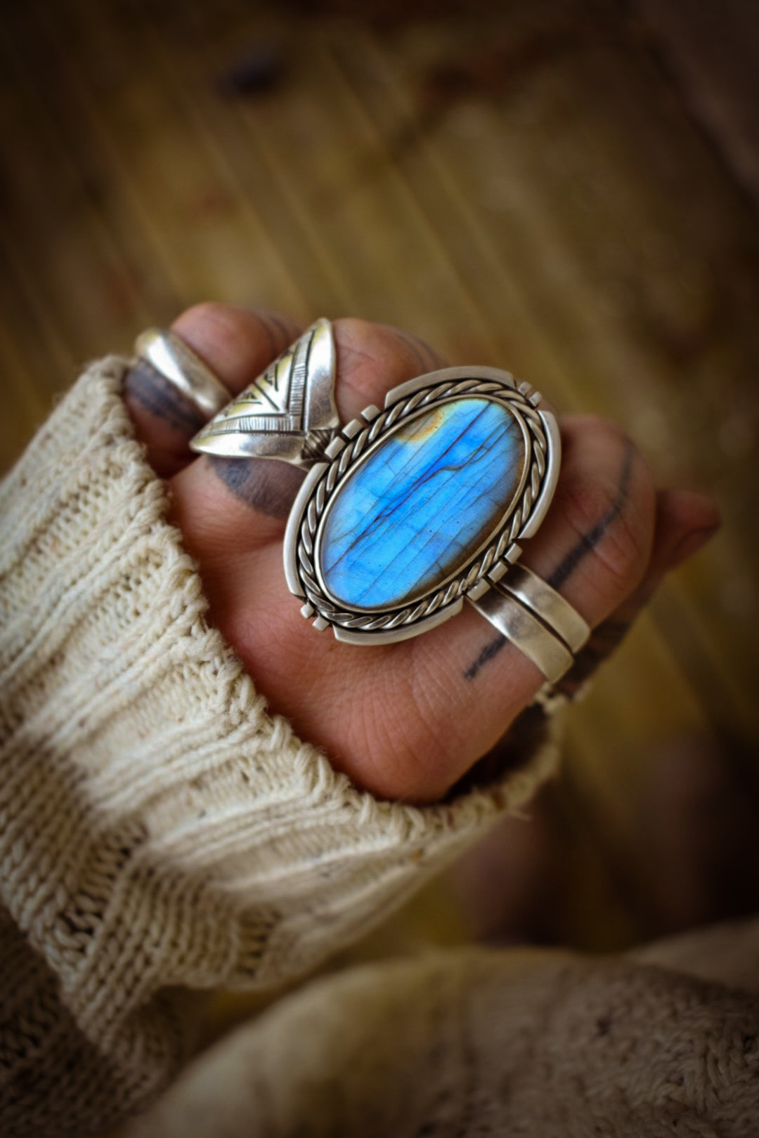 CHATOYANCE - Bague T54 en Argent & Labradorite