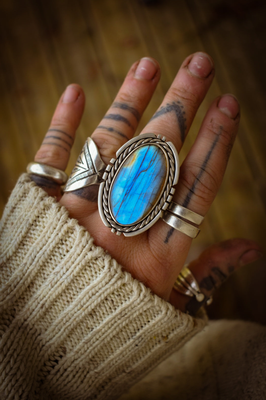 CHATOYANCE - Bague T54 en Argent & Labradorite