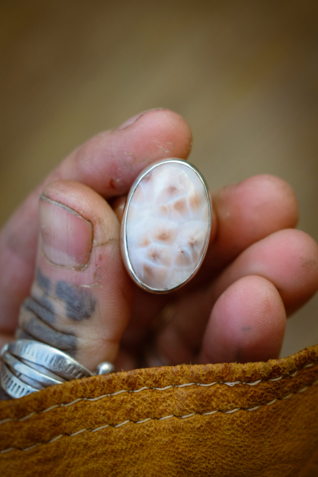 PÊCHE - Bague T51,5 en Argent & Natrolite