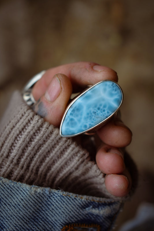 PISCINE - Bague T56 en Argent & Larimar