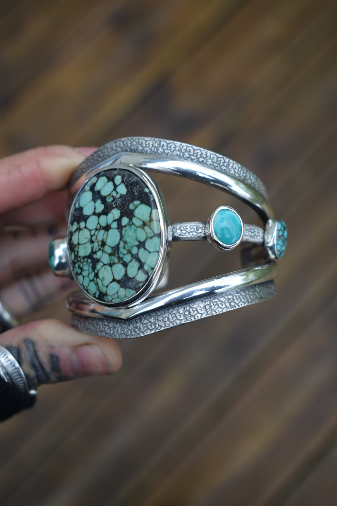 MELTING-POT - Bracelet manchette en Argent & Turquoises Hubei