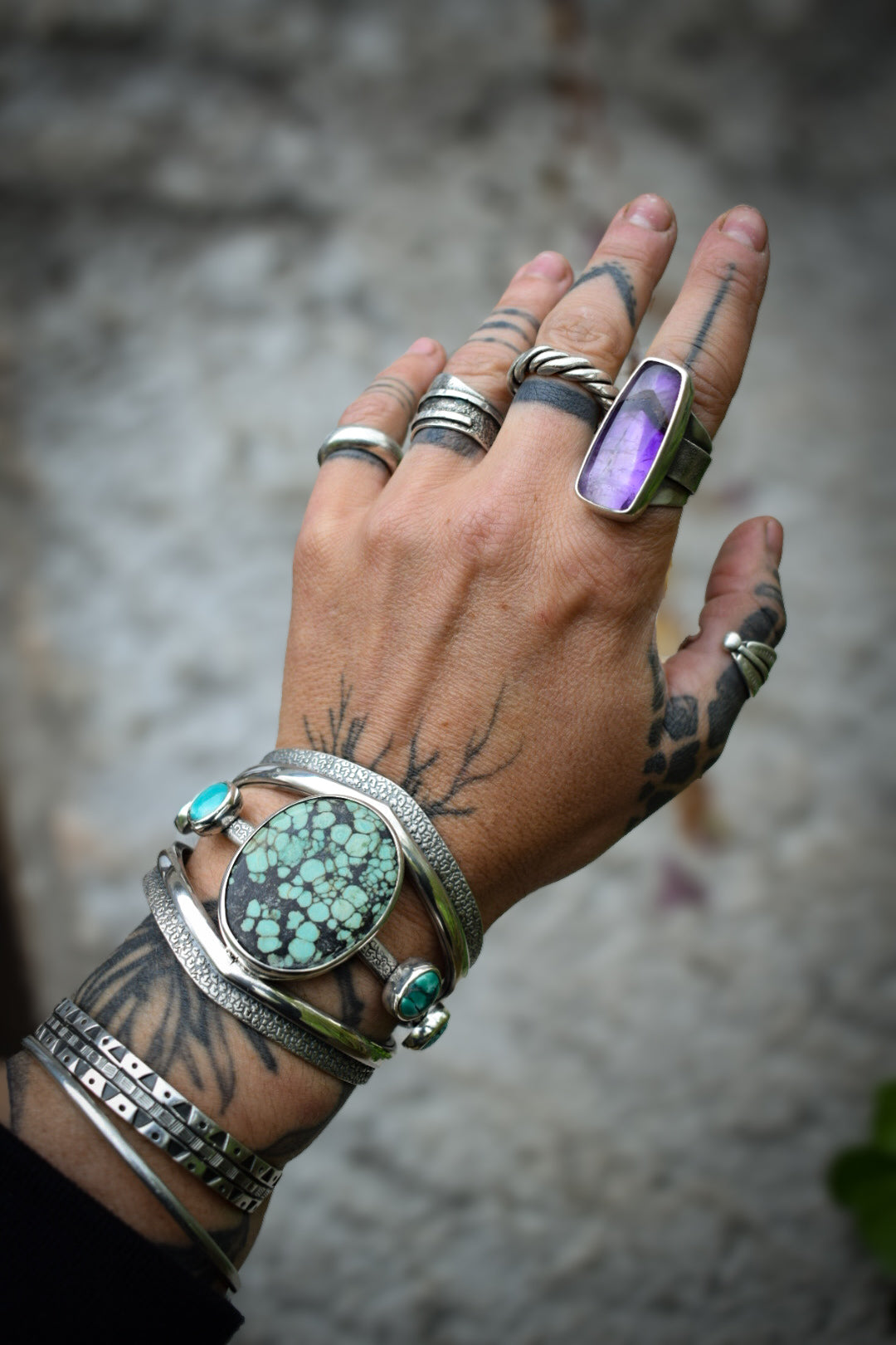 MELTING-POT - Bracelet manchette en Argent & Turquoises Hubei
