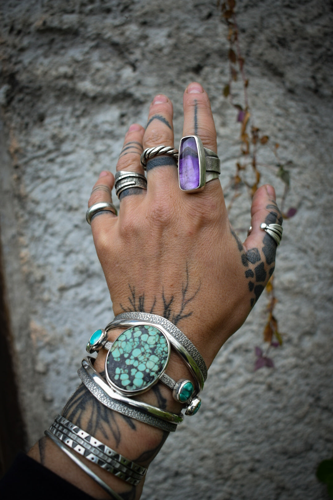MELTING-POT - Bracelet manchette en Argent & Turquoises Hubei