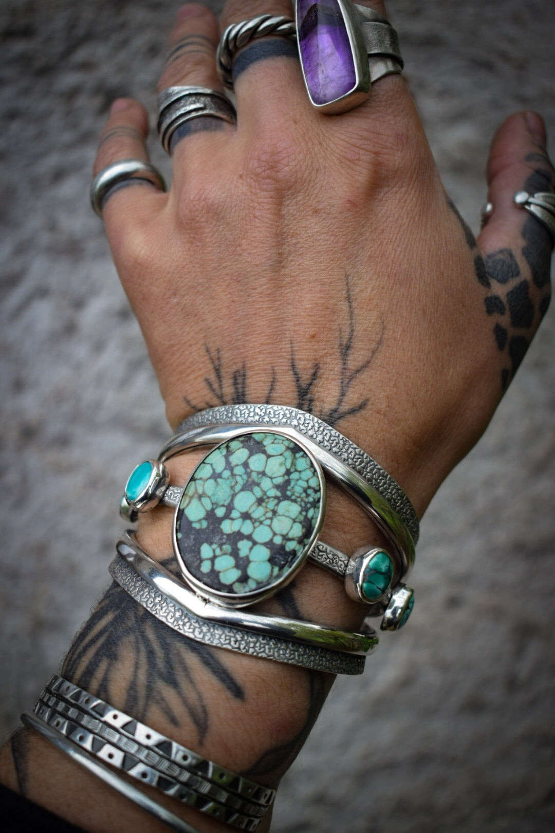 MELTING-POT - Bracelet manchette en Argent & Turquoises Hubei