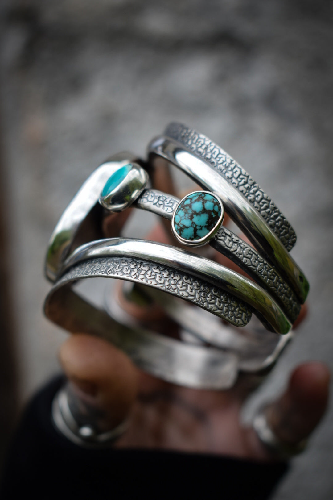 MELTING-POT - Bracelet manchette en Argent & Turquoises Hubei