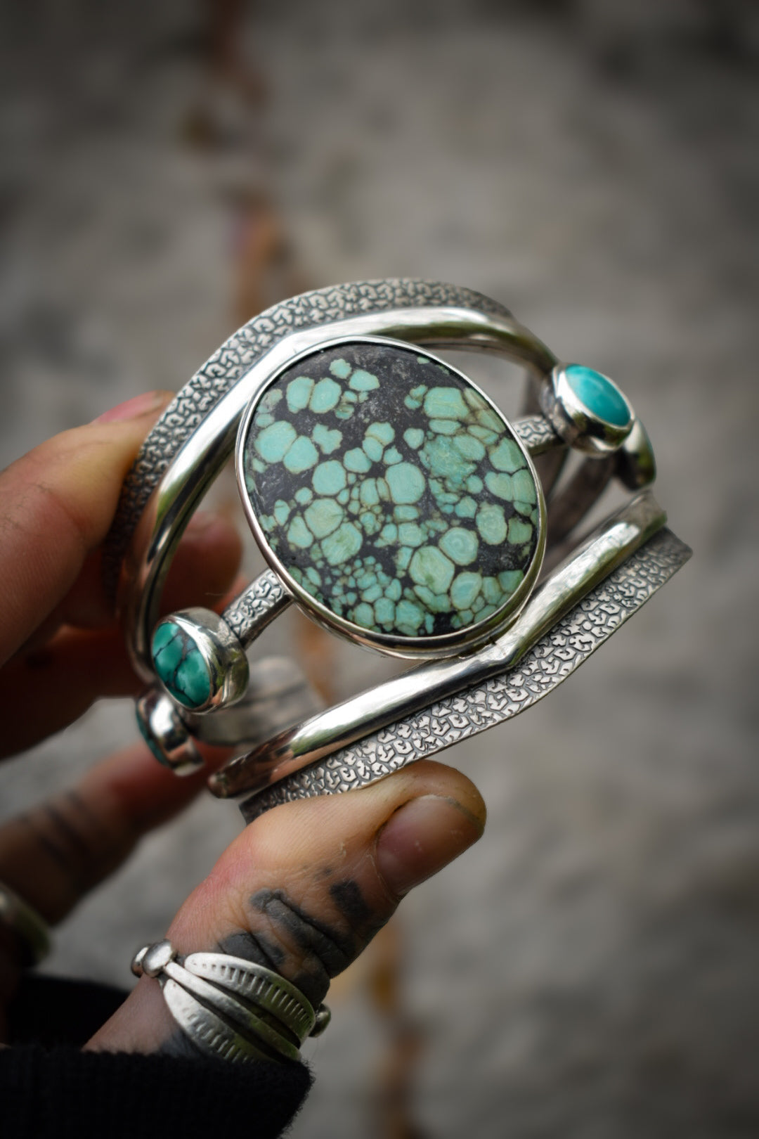 MELTING-POT - Bracelet manchette en Argent & Turquoises Hubei