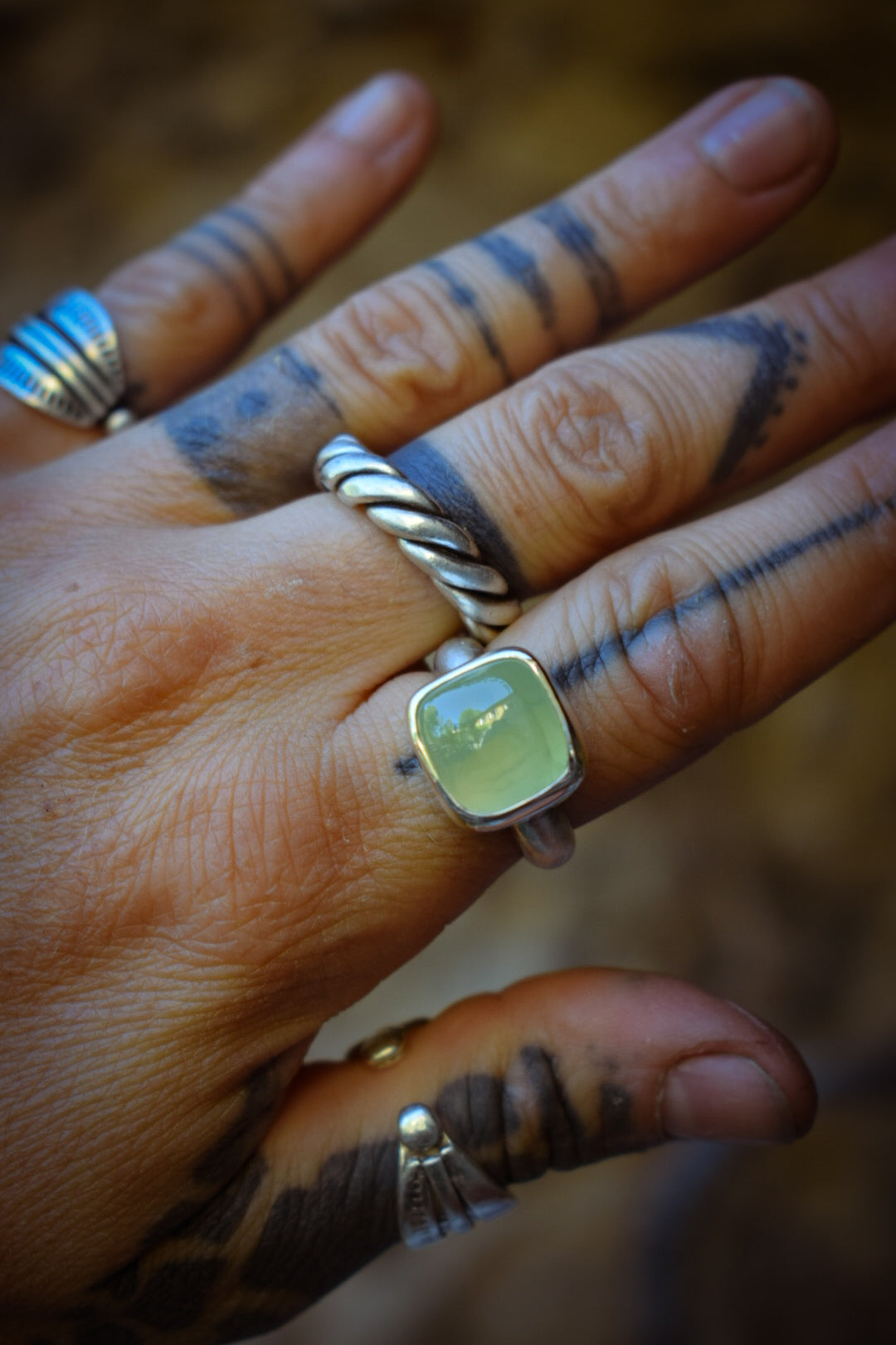 RIVIÈRE - Bague Prehnite Taille 56,5
