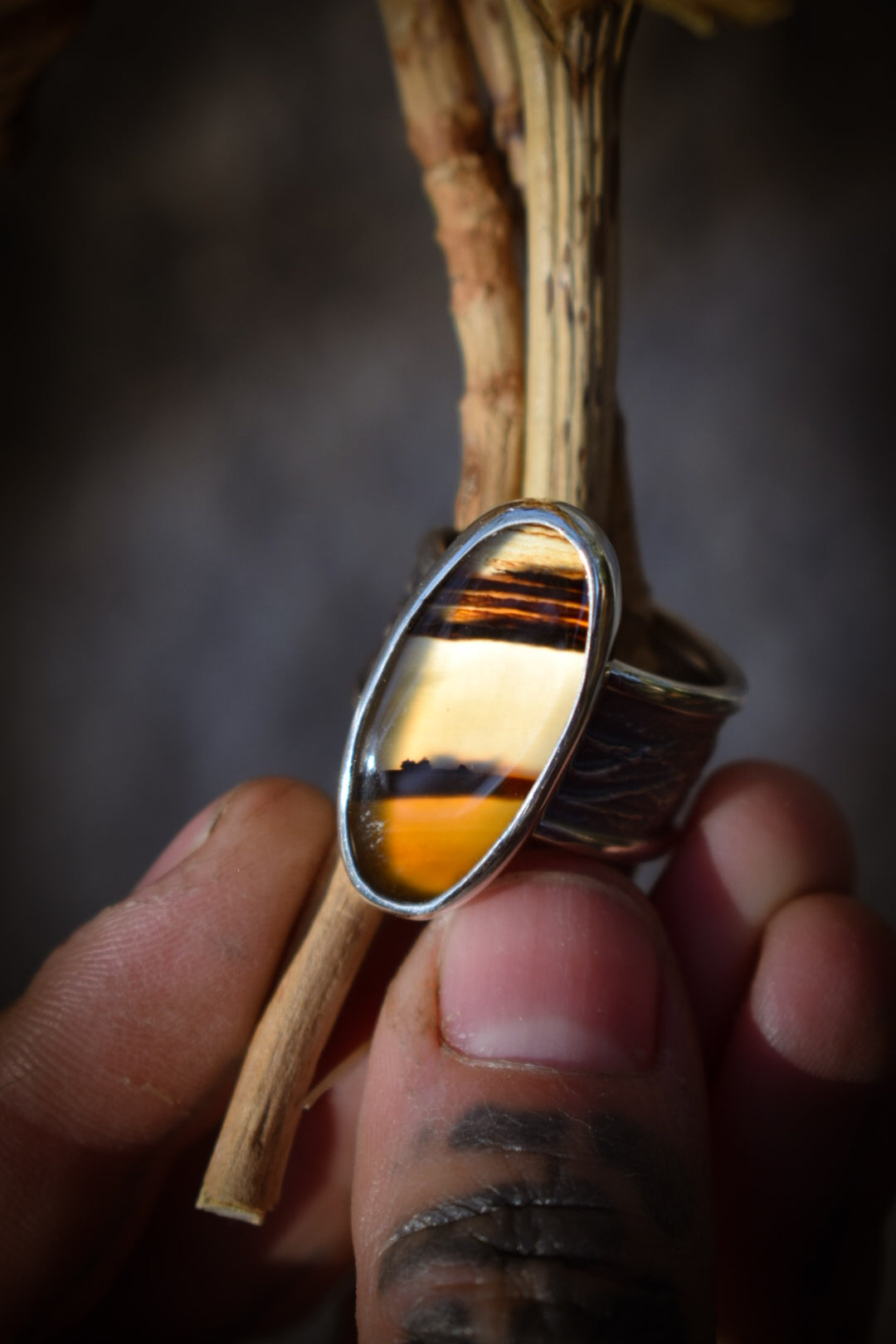 AUTOMNE - Bague réglable Agate du Montana
