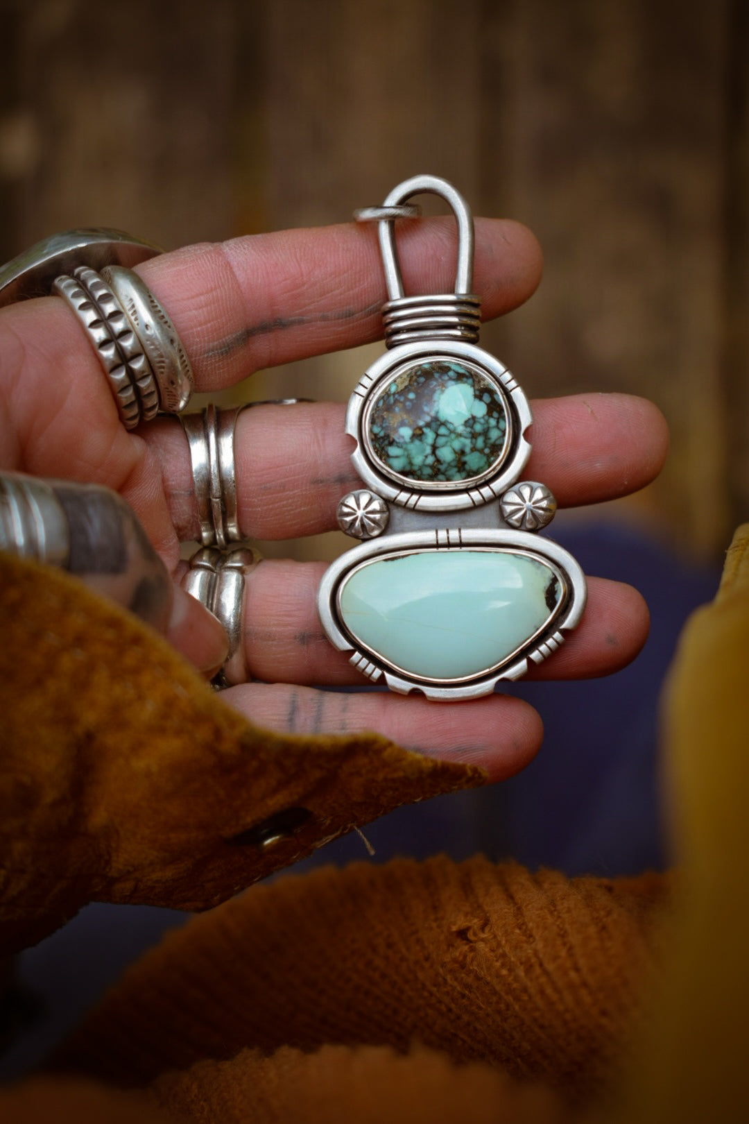 DOUBLE - Pendentif en Argent, Blueboy Variscite & Prince Variscite