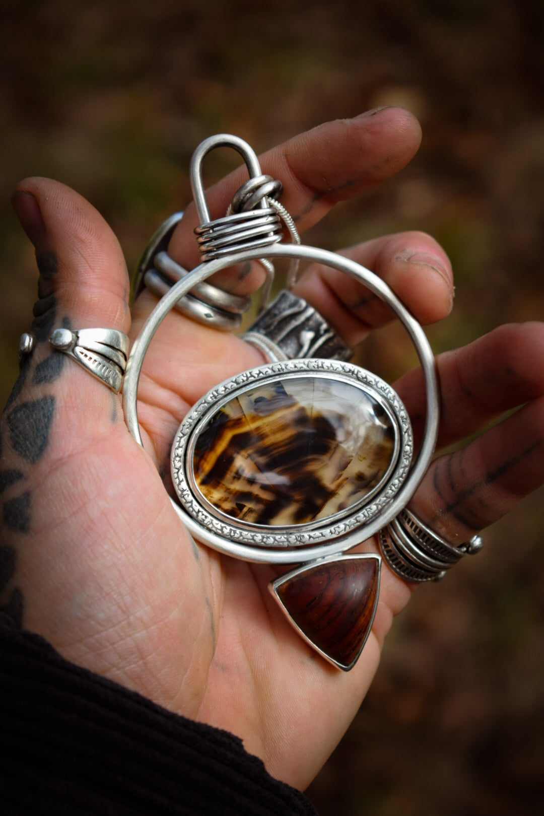 MELTINGPOTES - Pendentif en Agate du Montana & Bois