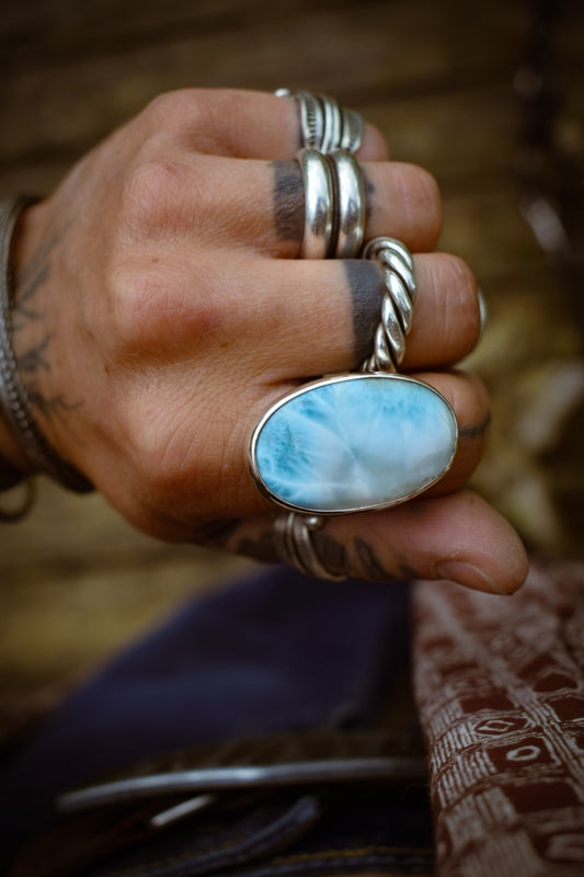 PISCINE - Bague T57 en Argent & Larimar