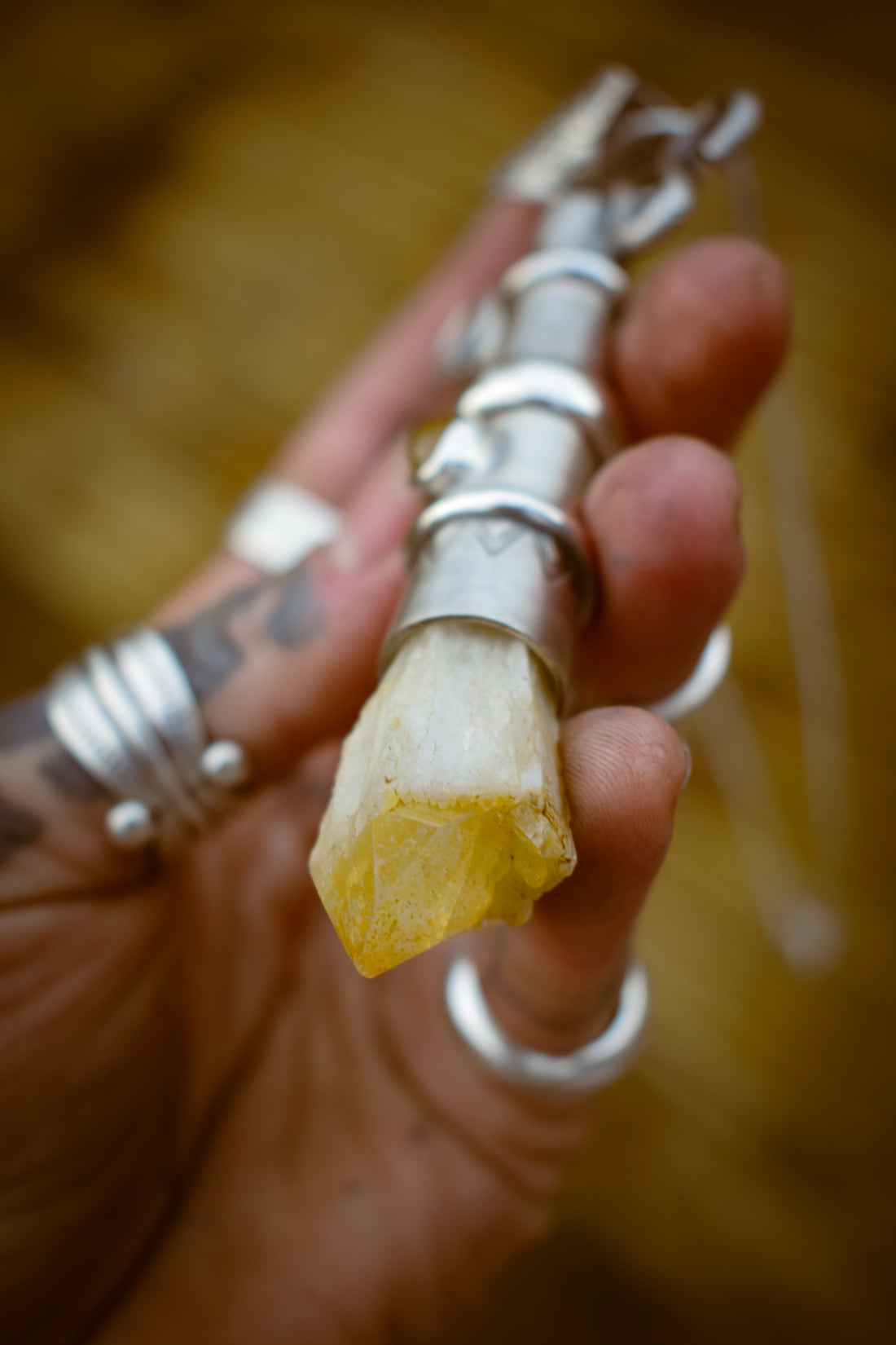 TOTEM - Pendentif en Argent, Citrine & Quartz des Cévennes