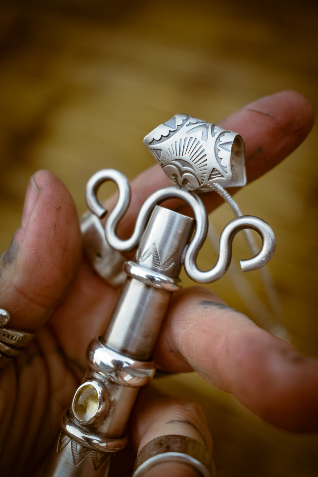 TOTEM - Pendentif en Argent, Citrine & Quartz des Cévennes