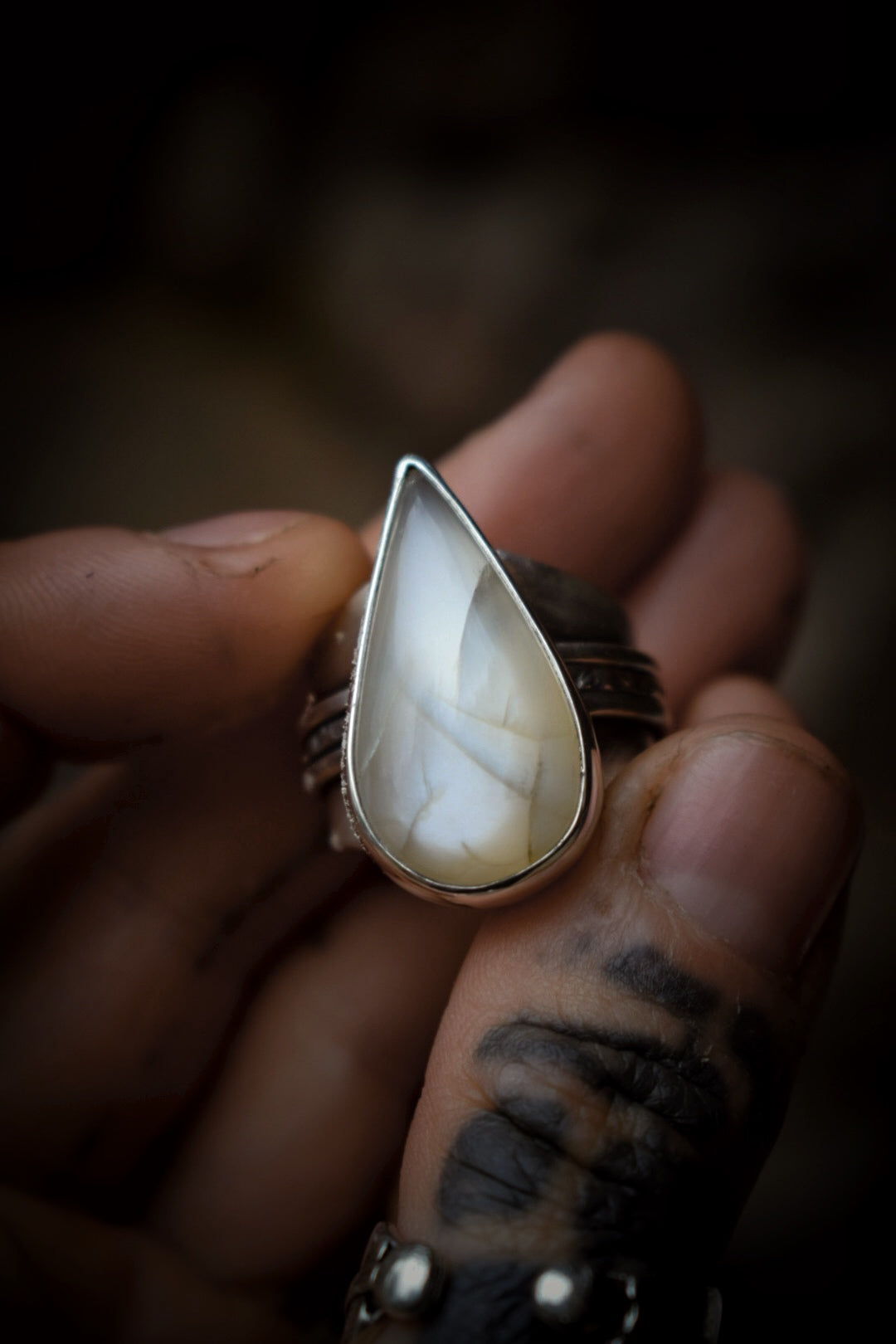 LUNAIRE - Bague Pierre de Lune adulaire blanche Taille 56,5