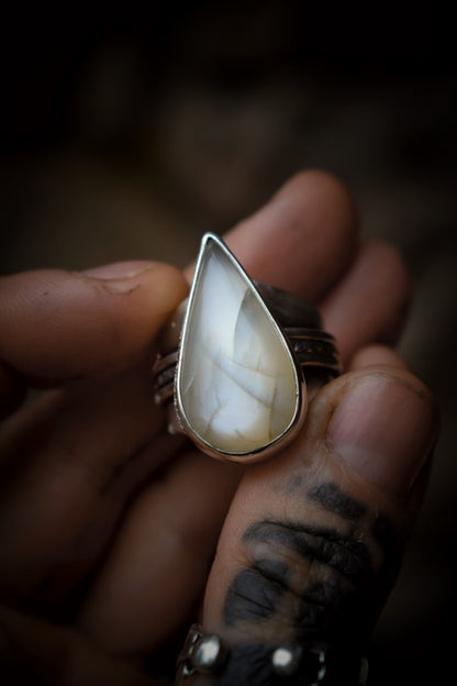 LUNAIRE - Bague Pierre de Lune adulaire blanche Taille 56,5