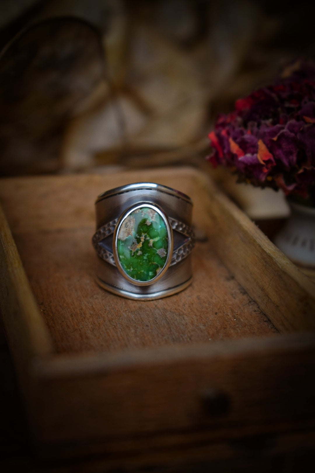 GREEN - Bague réglable en Argent & Turquoise Sonoran