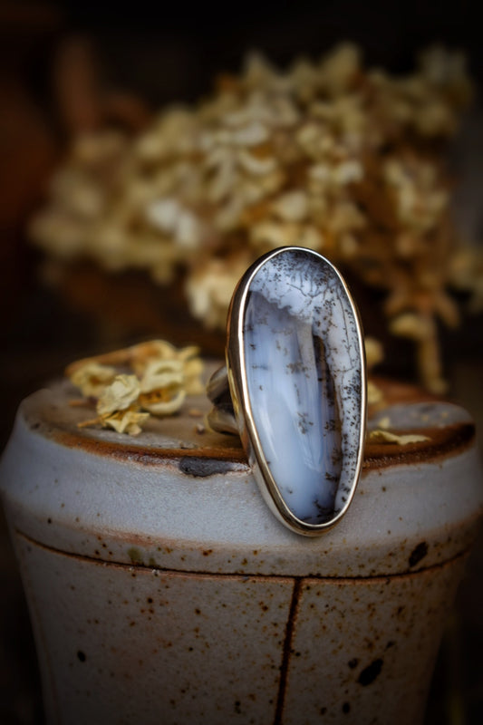 DENDRITE - Bague T56 en Argent & Agate Dendritique