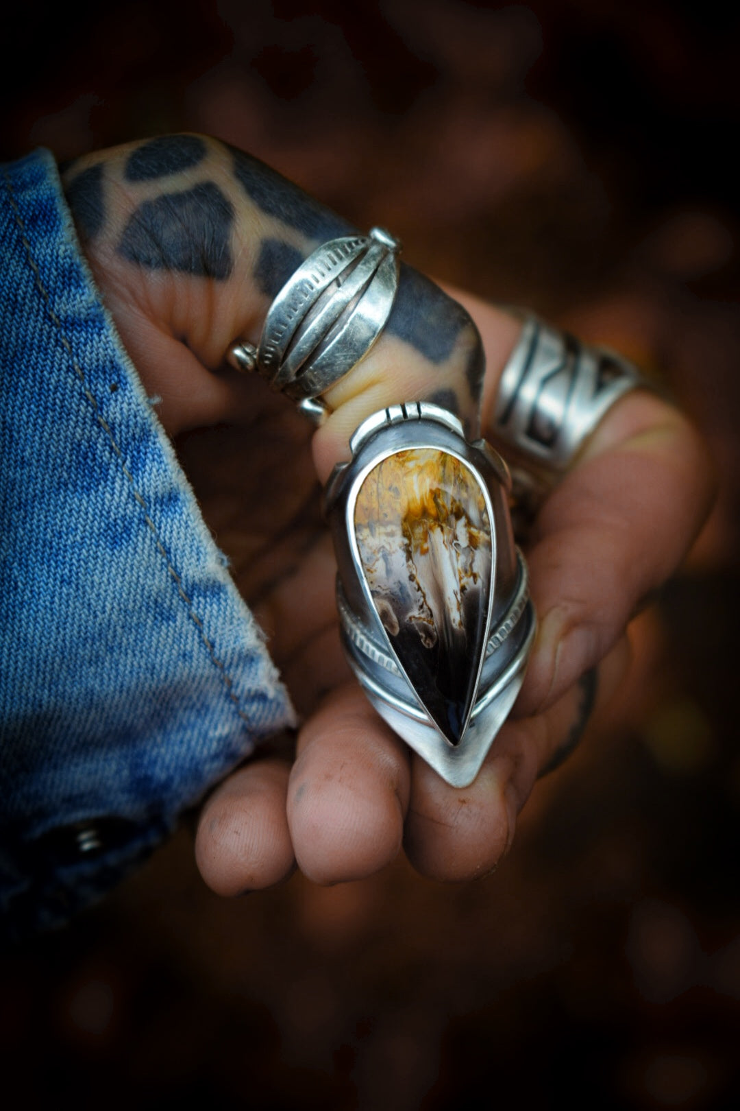 PALMROOT - Bague réglable Bois pétrifié de racine de Palmier