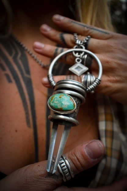 EL MASTOK - Pendentif Cristal de Roche & Turquoise Teal Fox