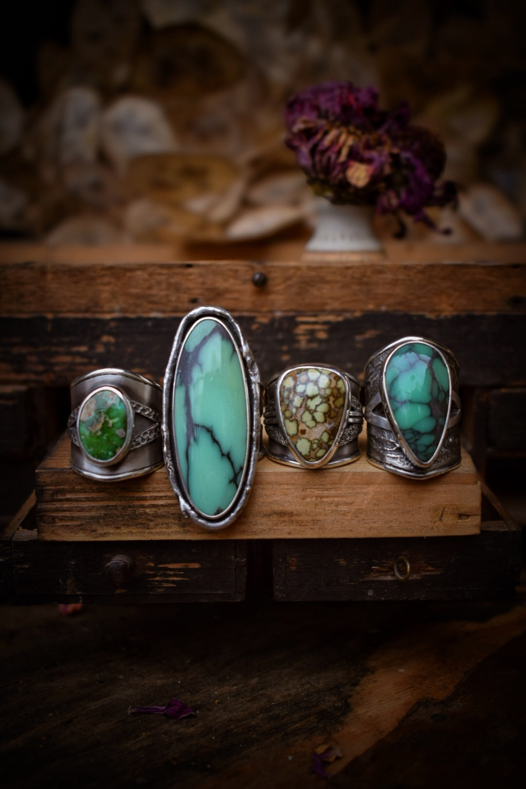 BLOOM - Bague réglable en Argent & Variscite Desert Bloom