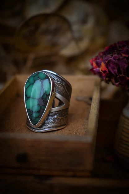 BLOOM - Bague réglable en Argent & Variscite Desert Bloom