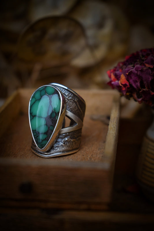 BLOOM - Bague réglable en Argent & Variscite Desert Bloom