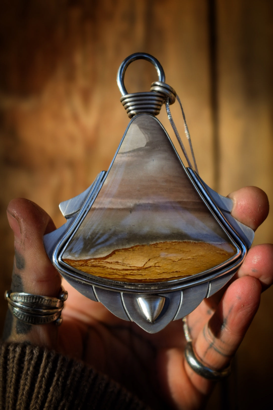 PAYSAGE - Pendentif en Argent & Jaspe Polychrome