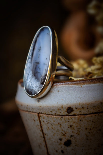 DENDRITE - Bague T56 en Argent & Agate Dendritique