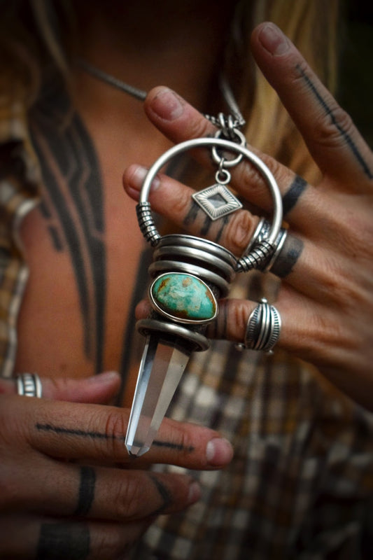 EL MASTOK - Pendentif Cristal de Roche & Turquoise Teal Fox