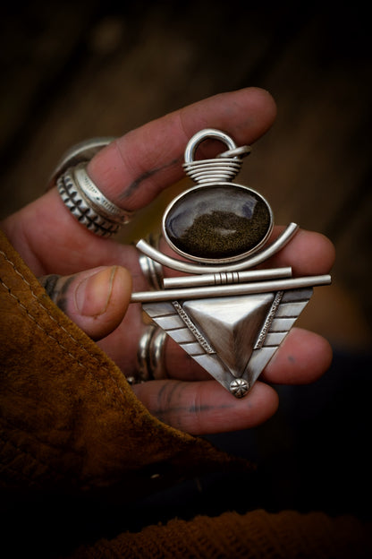 PAILLETTES - Pendentif en Argent & Obsidienne dorée