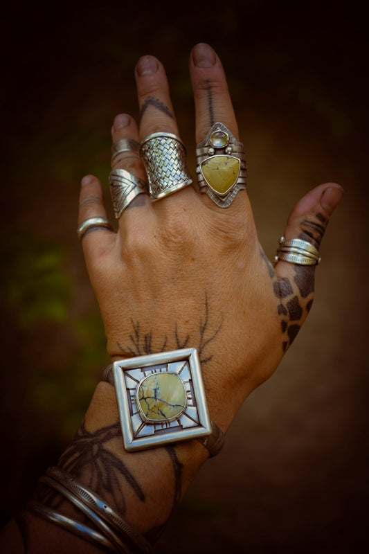 GEOMETRY - Silver &amp; Hotsonite Bracelet
