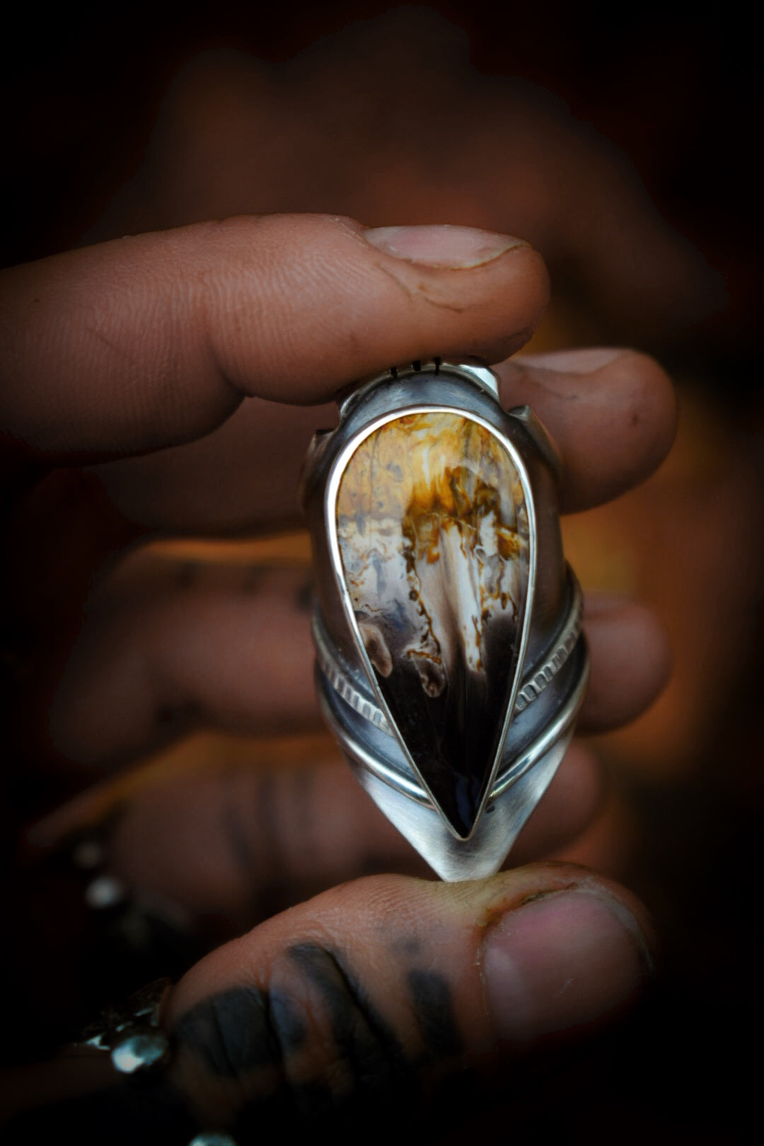 PALMROOT - Bague réglable Bois pétrifié de racine de Palmier