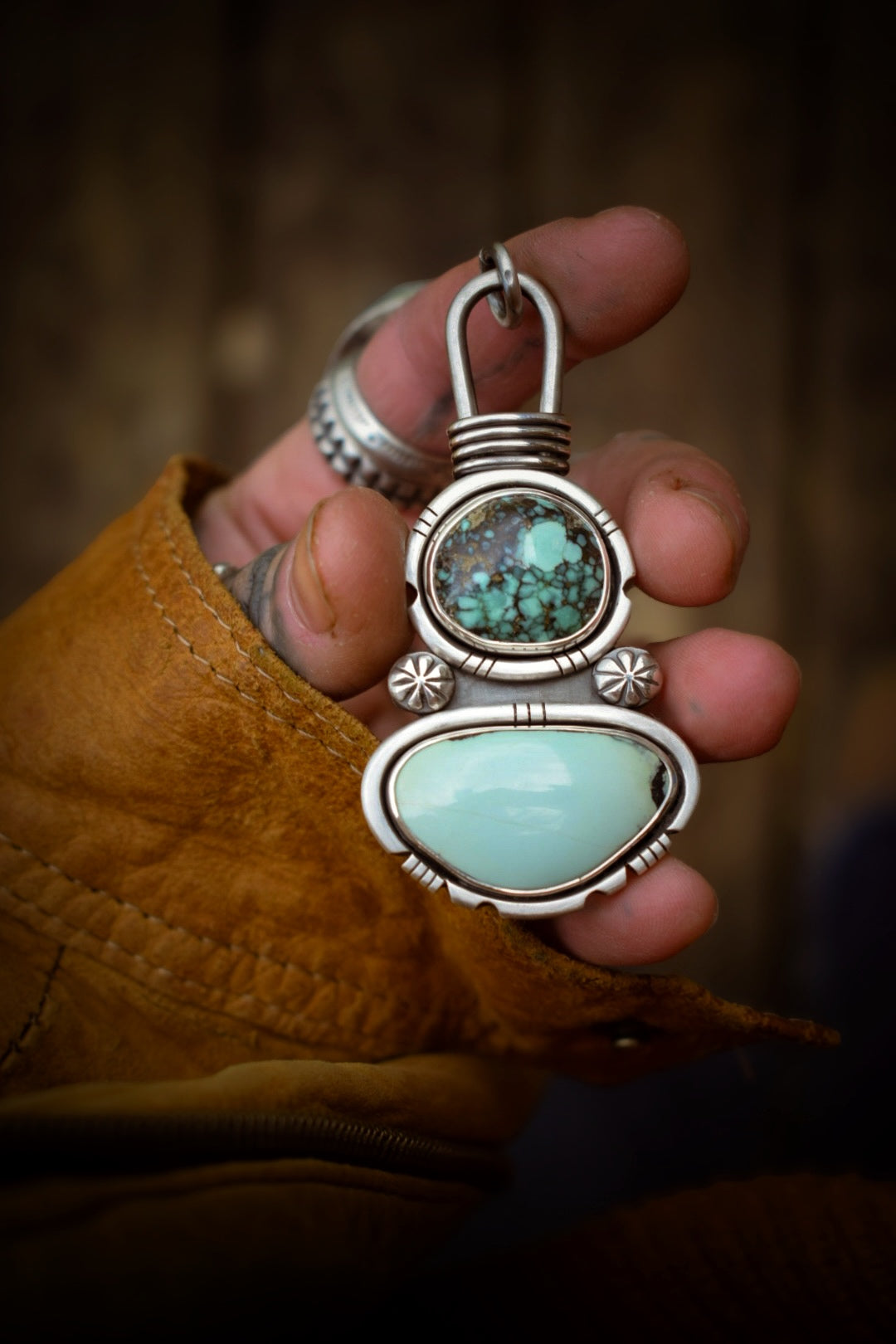 DOUBLE - Pendentif en Argent, Blueboy Variscite & Prince Variscite