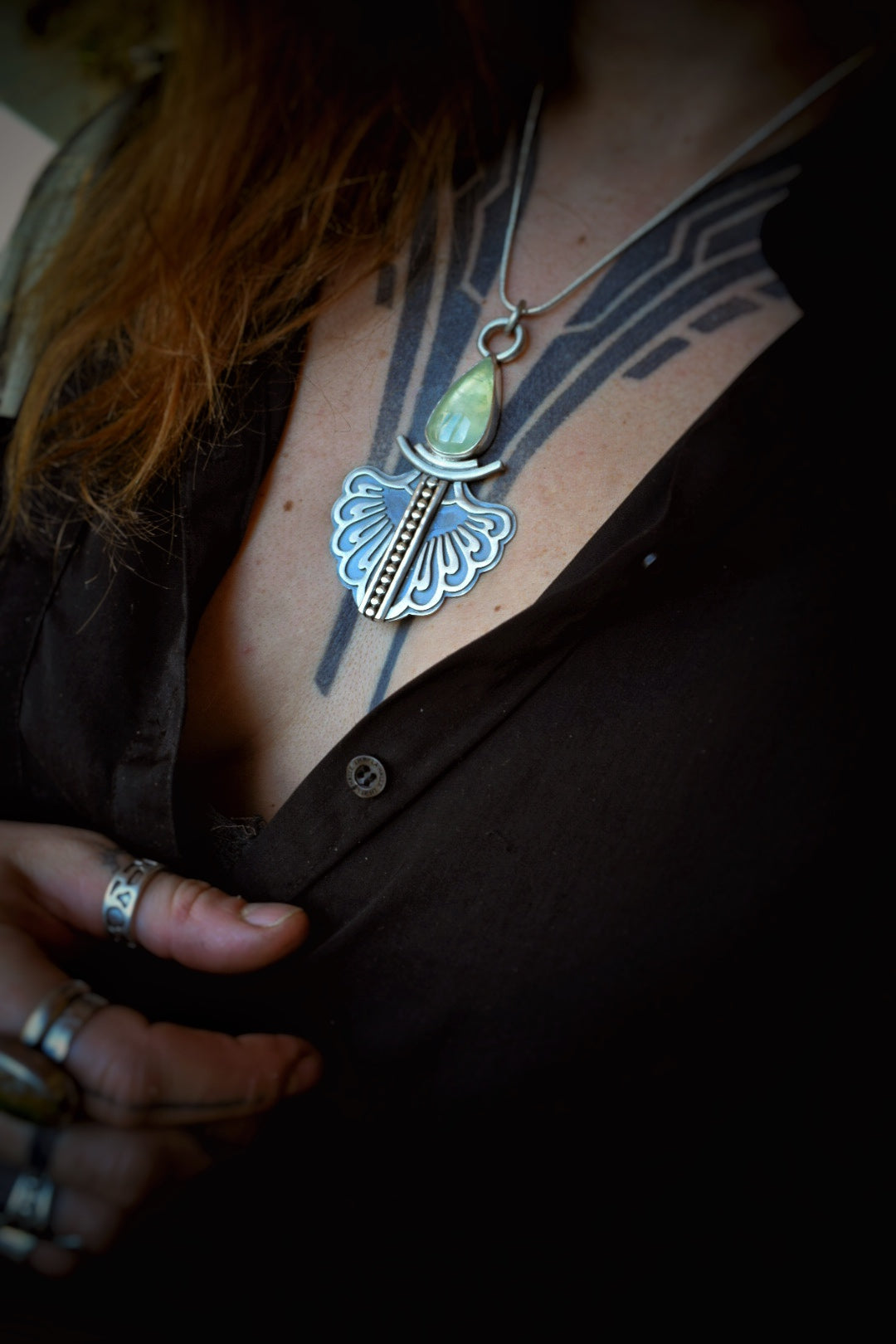 RIVIÈRE - Pendentif en Argent & Prehnite