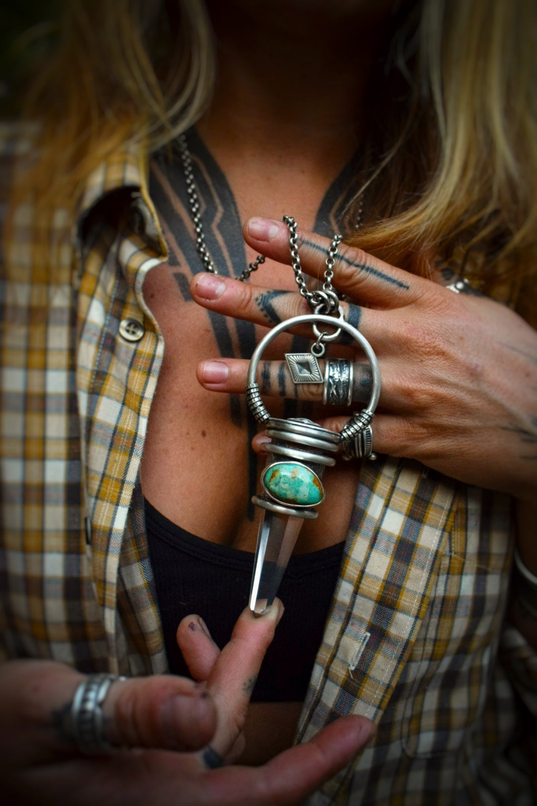 EL MASTOK - Pendentif Cristal de Roche & Turquoise Teal Fox