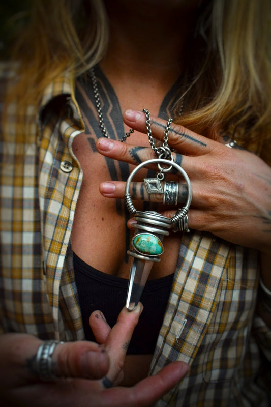 EL MASTOK - Pendentif Cristal de Roche & Turquoise Teal Fox