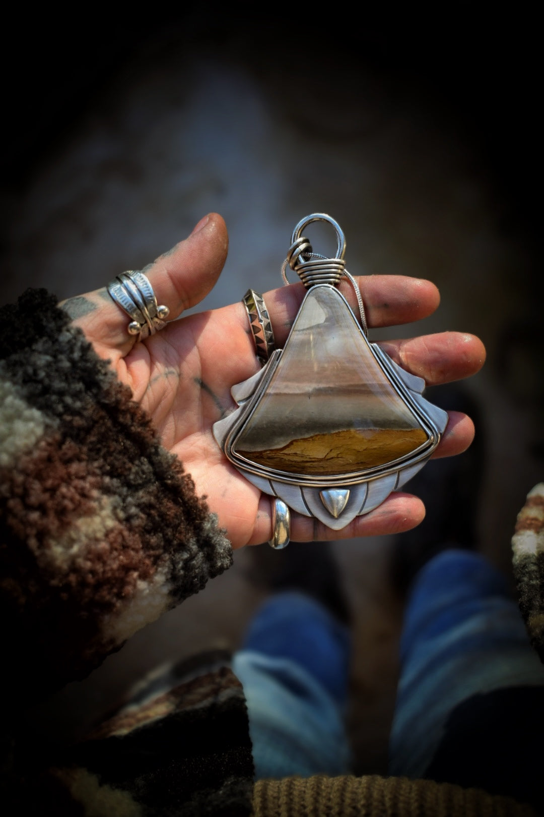 PAYSAGE - Pendentif en Argent & Jaspe Polychrome