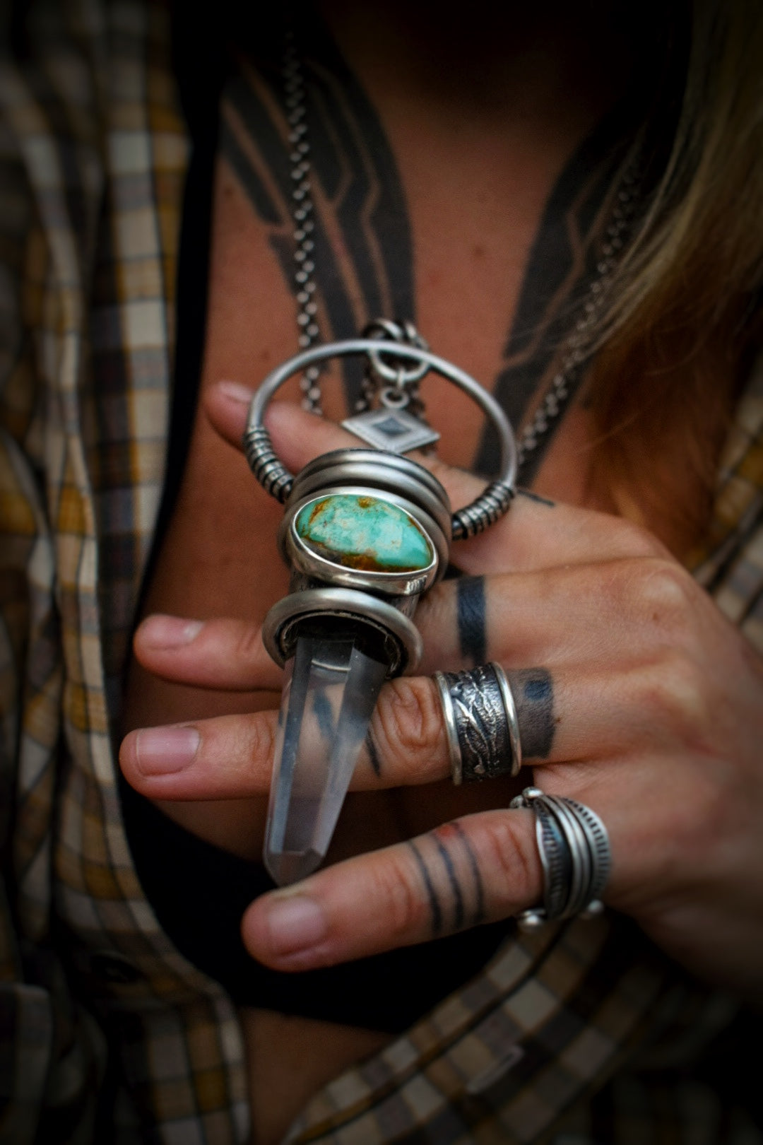 EL MASTOK - Pendentif Cristal de Roche & Turquoise Teal Fox