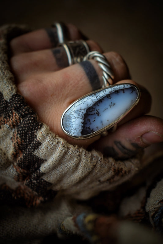 DENDRITE - Bague T56 en Argent & Agate Dendritique