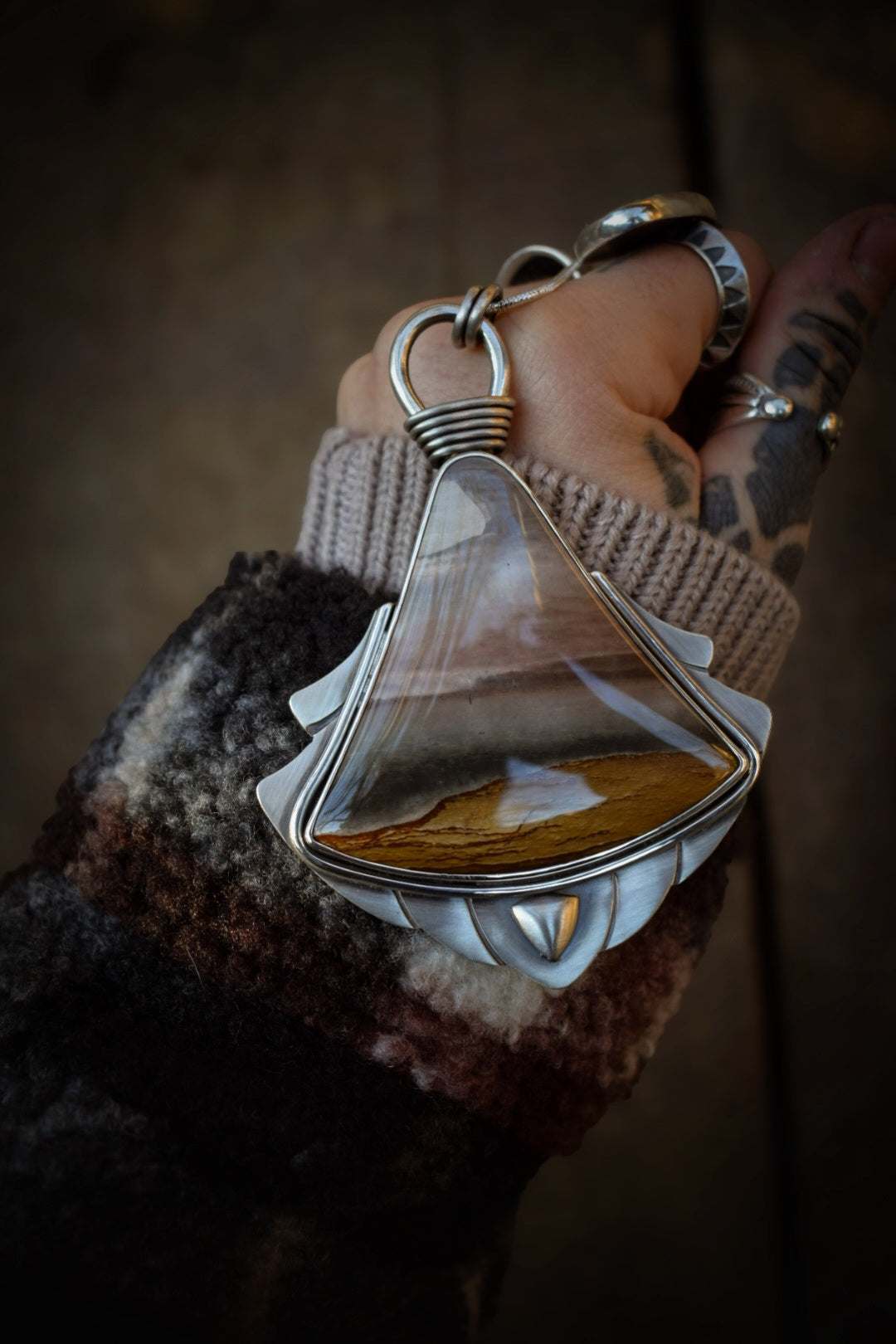 PAYSAGE - Pendentif en Argent & Jaspe Polychrome