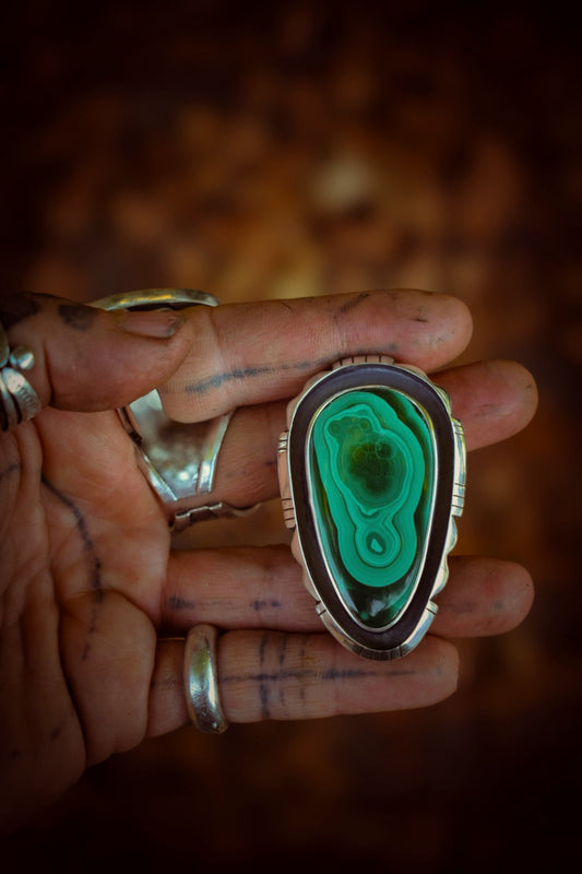 CELLULES- Bague T58/58,5 en Argent et Malachite