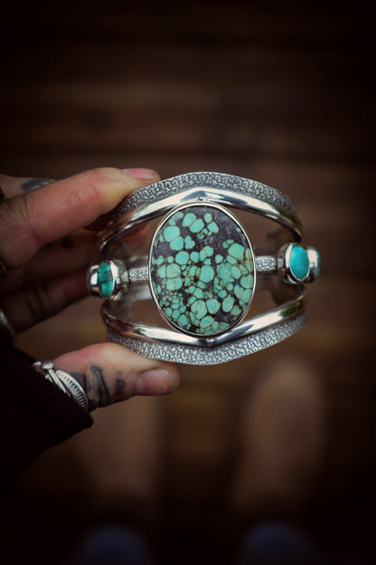 MELTING-POT - Bracelet manchette en Argent & Turquoises Hubei