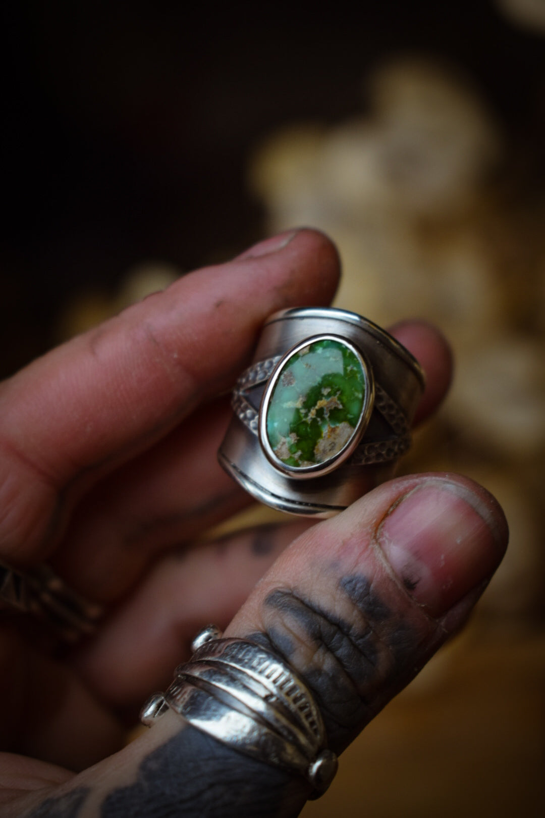 GREEN - Bague réglable en Argent & Turquoise Sonoran