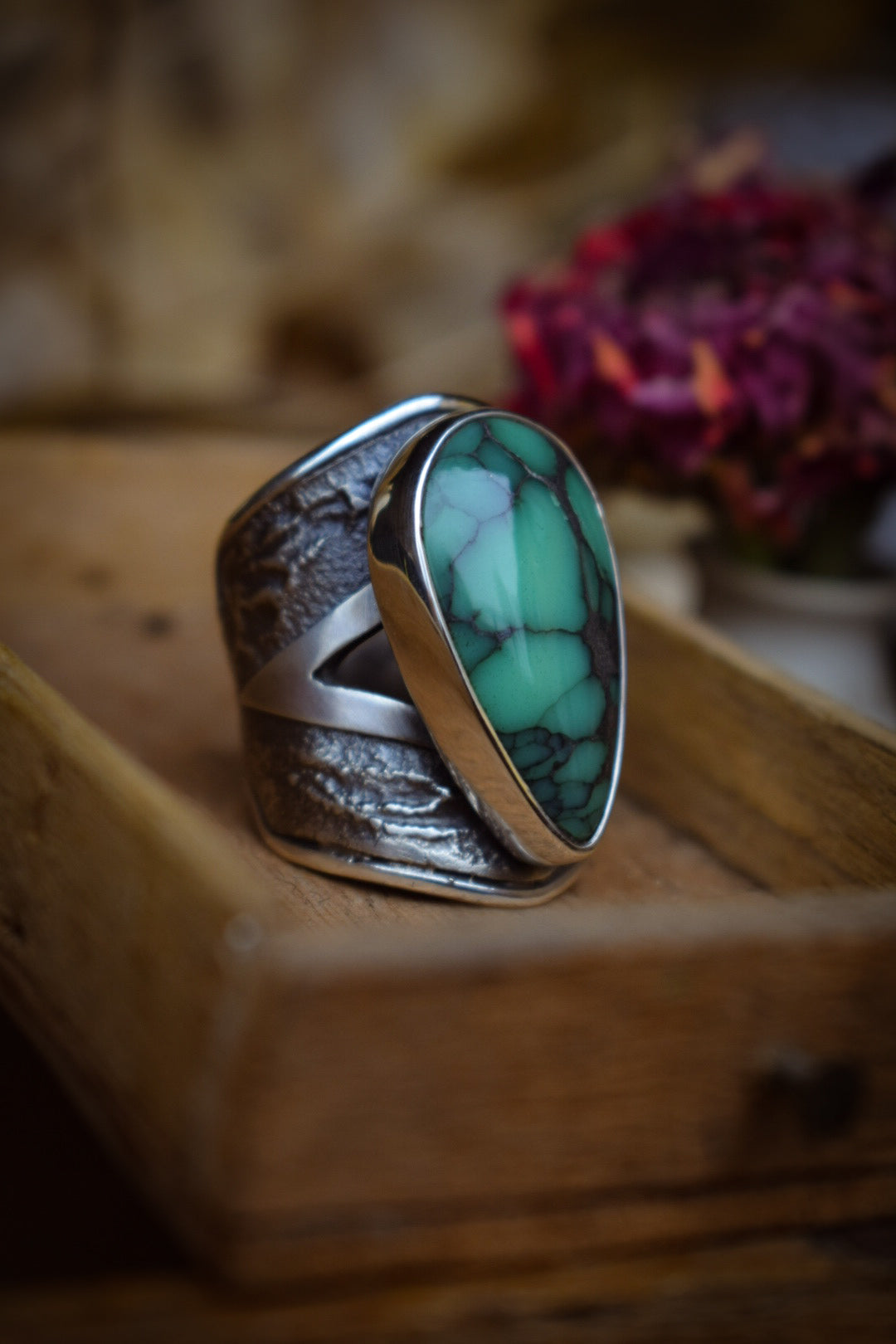 BLOOM - Bague réglable en Argent & Variscite Desert Bloom