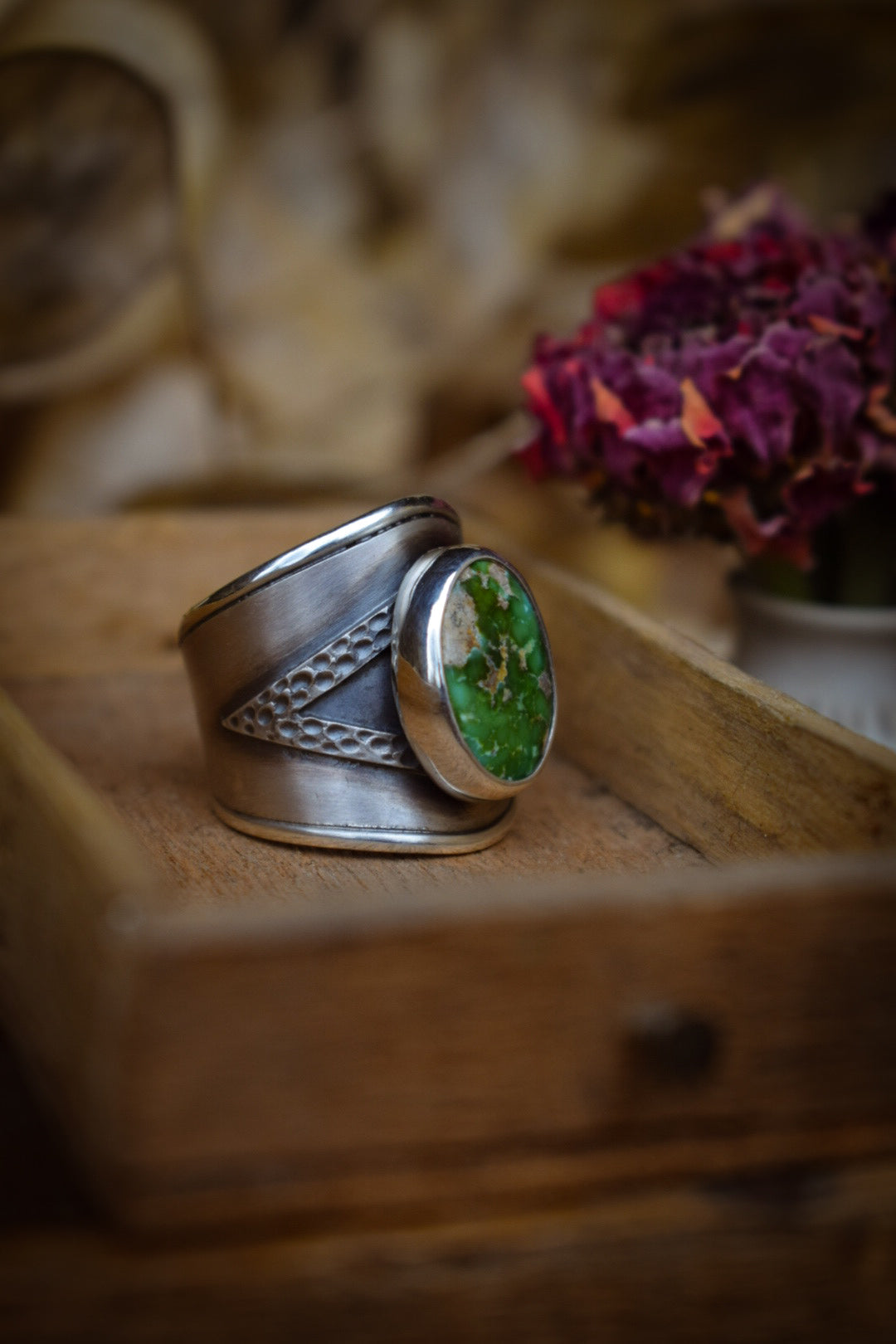 GREEN - Bague réglable en Argent & Turquoise Sonoran